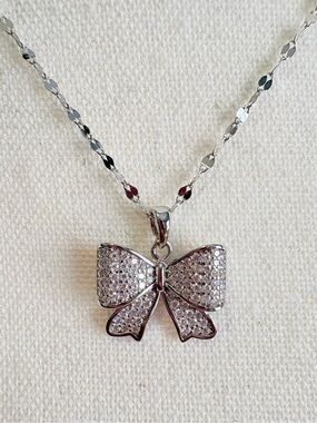 Sterling Silver Mirror Necklace and Moissanite Bow Pendant Set